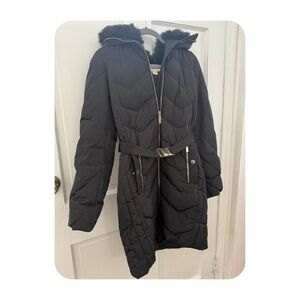 MICHAEL Michael Kors Long Black Puffer Coat with Belt